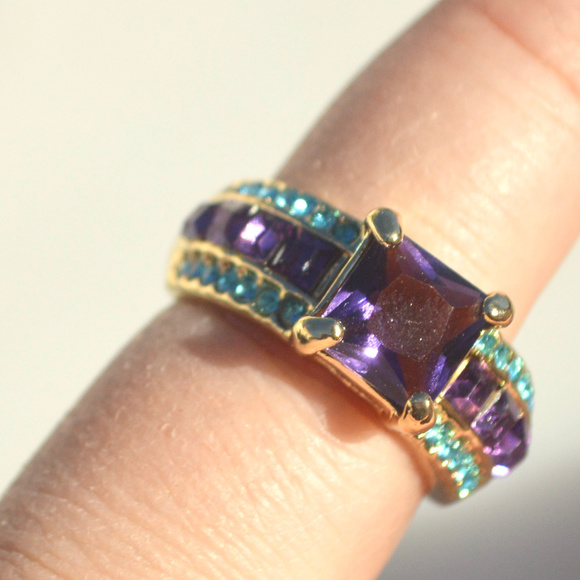Purple Amethyst 18kt Yellow Gold Size 8 Ring Blue - Picture 5 of 8
